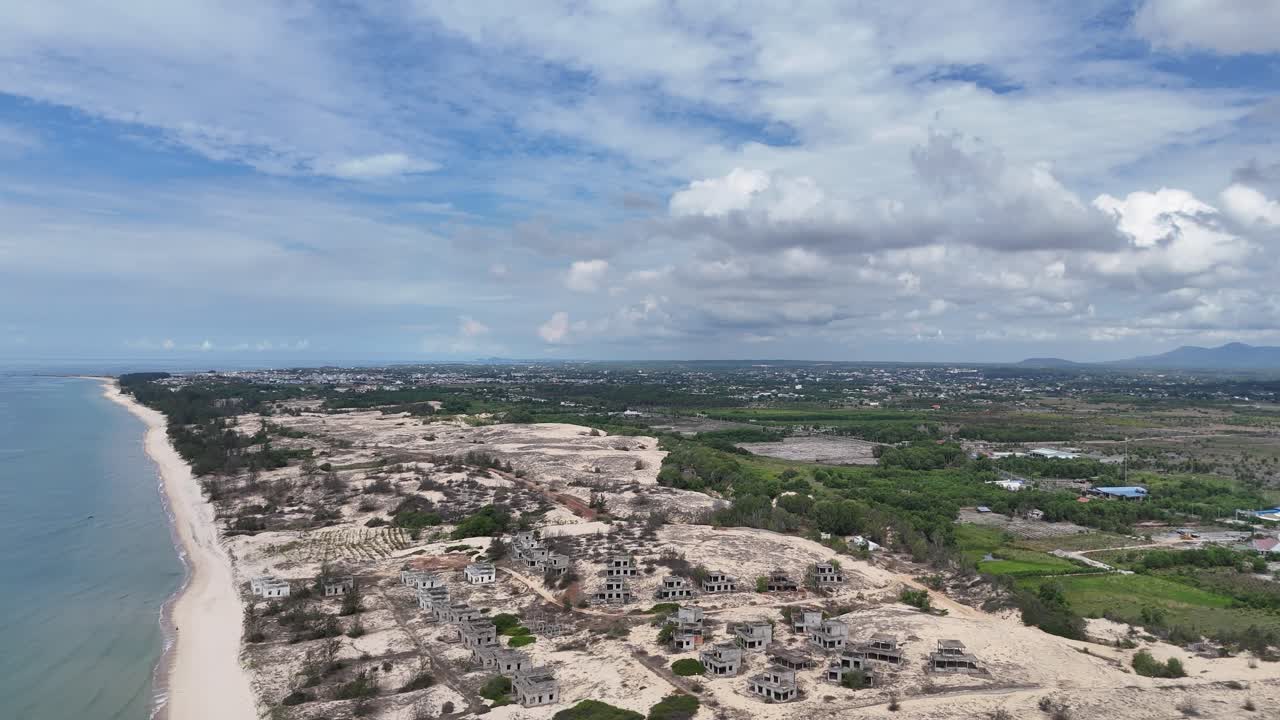 Aerial View Pan of the Coast and the Farms in La Gi in the Afternoon