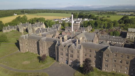 Aerial-view-of-Sunnyside-abandoned-hospital,-Montrose,-Angus,-Scotland