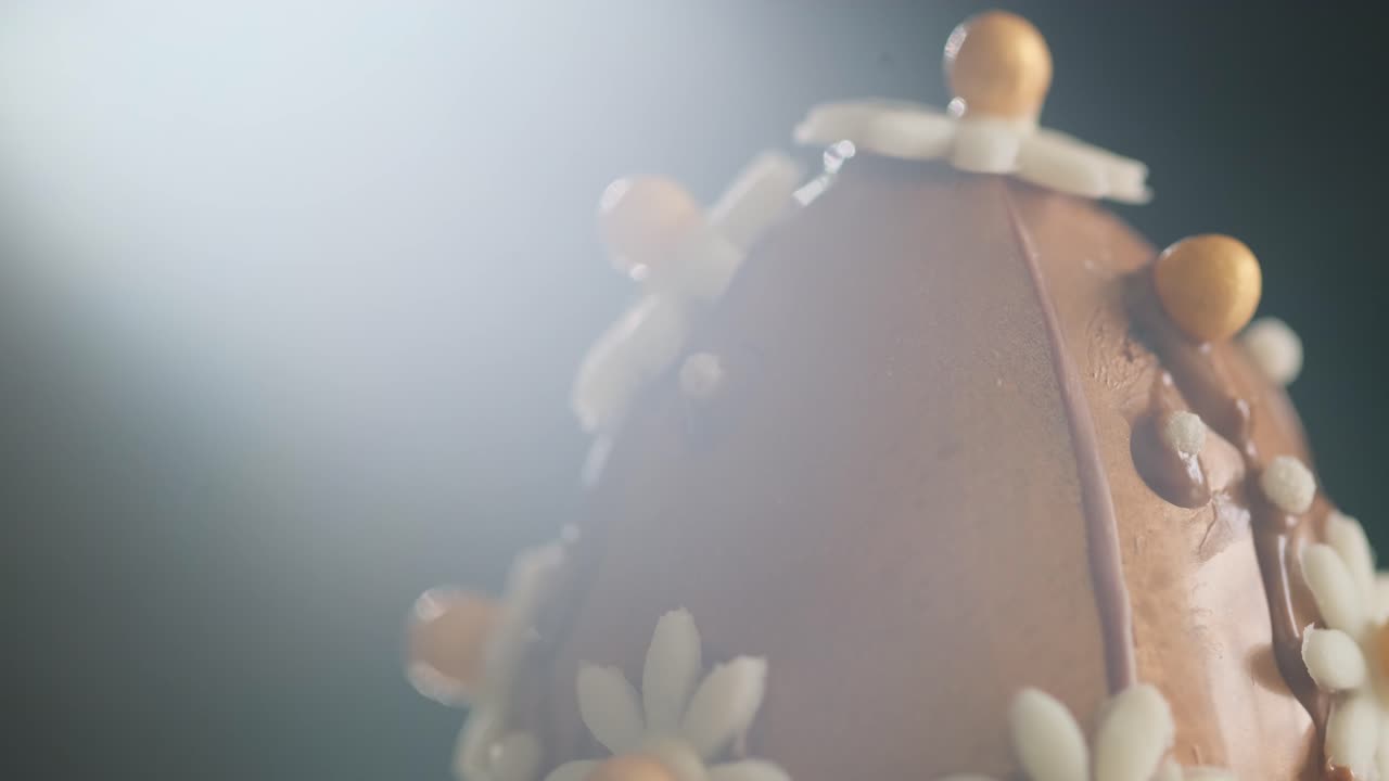 Close-up of a decorated chocolate Easter egg