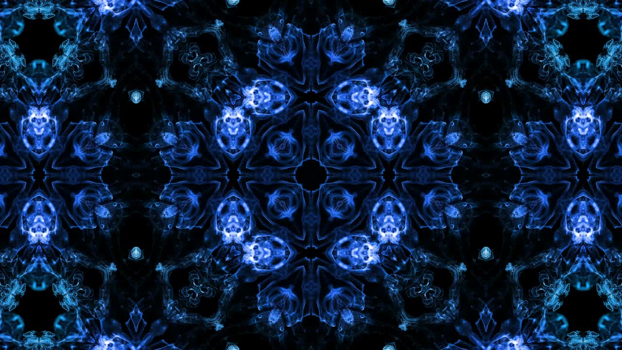 efecto caleidoscópico de tinta de partículas azules brillantes sobre un fondo negro con luma mate como canal alfa. efecto de advección como la tinta. 6