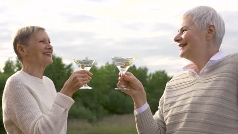 dos mujeres hablando y tomando una copa al aire libre 1
