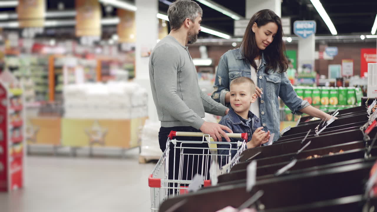 Family Shopping at Grocery Store