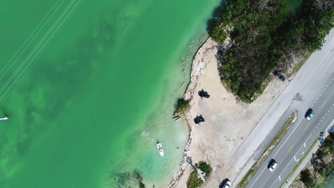 Bird's Eye View of a Boat Waiting at Indian Key Boat Ramp in the Florida Keys