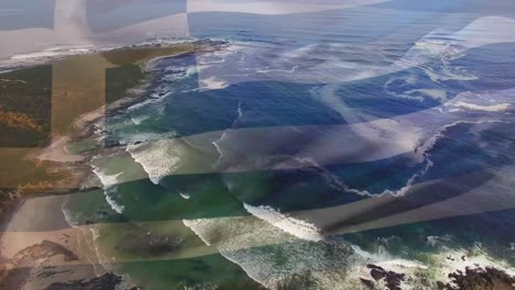 Animation-of-flag-of-greece-blowing-over-okay-hands-on-beach-landscape