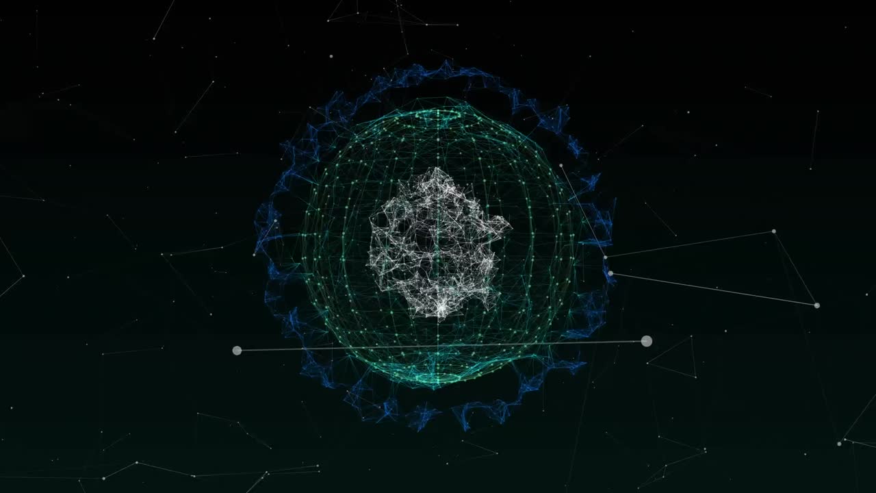 블랙 배경의 연결 네트워크의 글로브에 대한 분자 구조