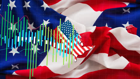 animación del procesamiento de estadísticas sobre las banderas de los estados unidos de américa.