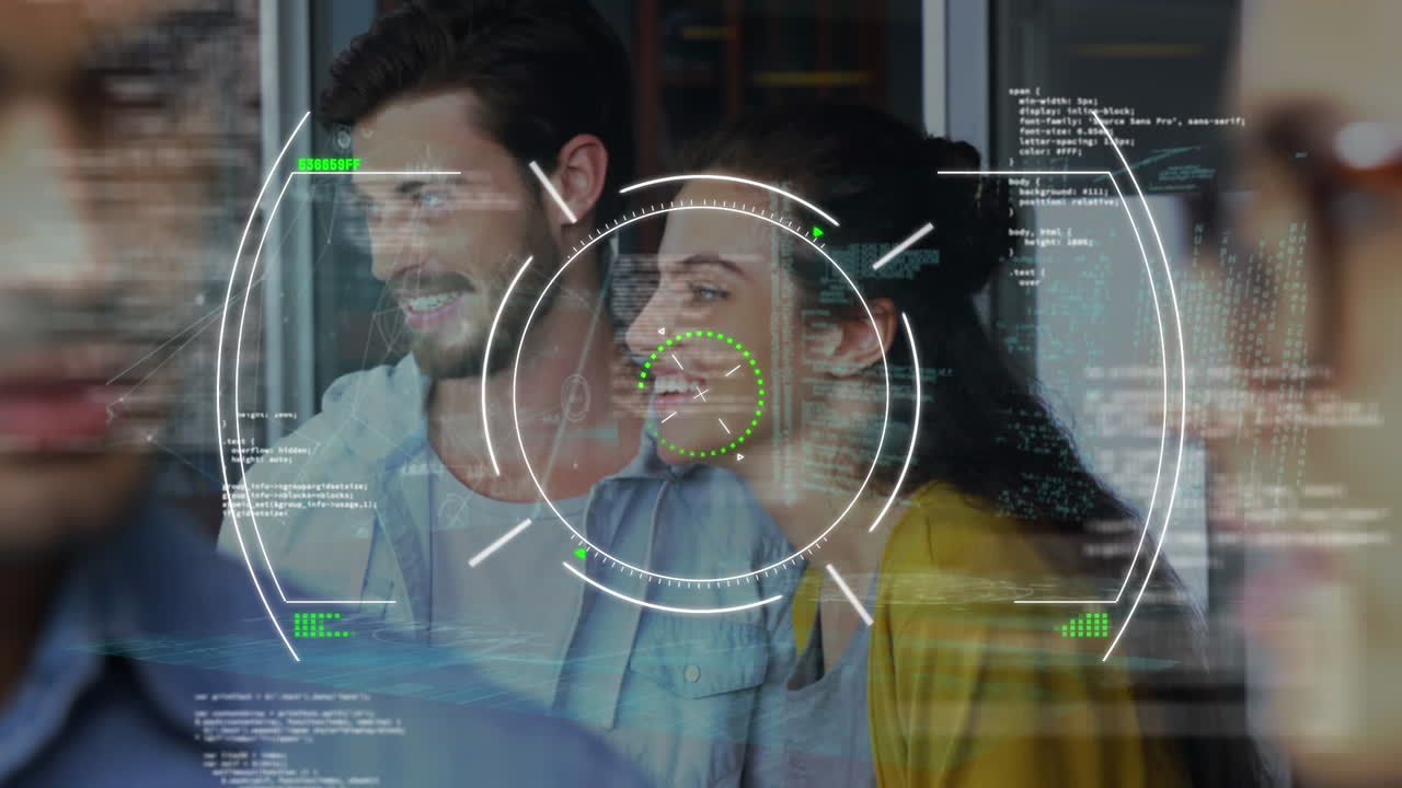 Animation of scope and data processing over diverse businesspeople