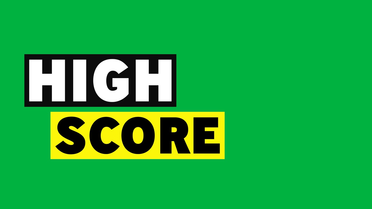 Animation of the words high score in white black and yellow on white background