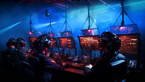 gamers engaged in competitive play at a high-tech esports arena