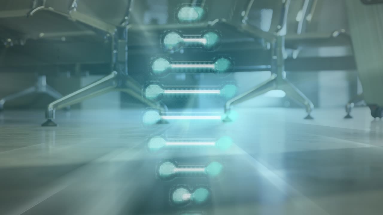 Animazione di un filamento di DNA su persone d'affari che camminano