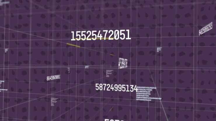 Animation of numbers and data processing over dark background