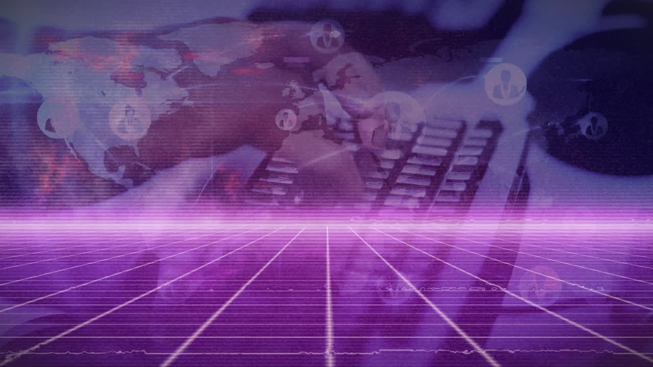 animación del procesamiento de datos sobre el hombre de negocios que utiliza la computadora