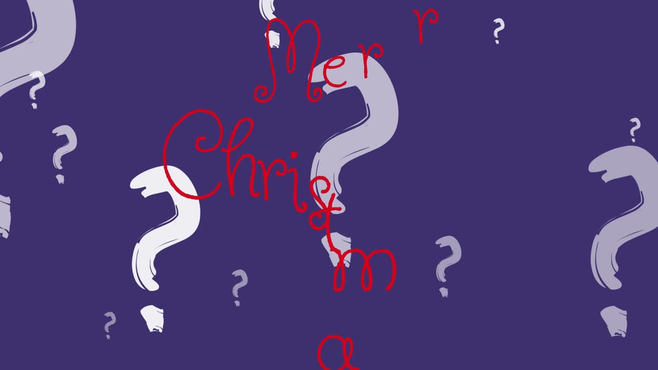 Animation of merry christmas text over question marks