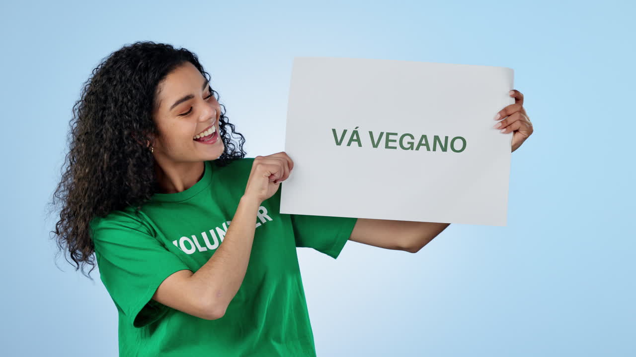Volunteer woman, vegan board