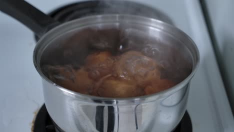 cocinar huevos orgánicos duros en la olla en la estufa
