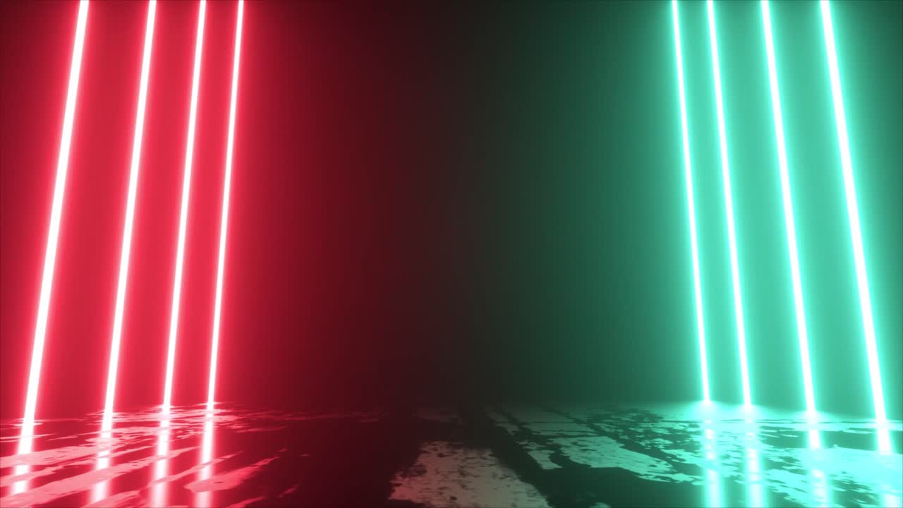 Red and Green Neon Lights Reflecting on Dark Floor