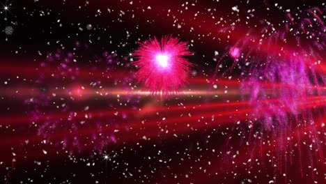 animación de nieve cayendo sobre brillantes luces de colores púrpura