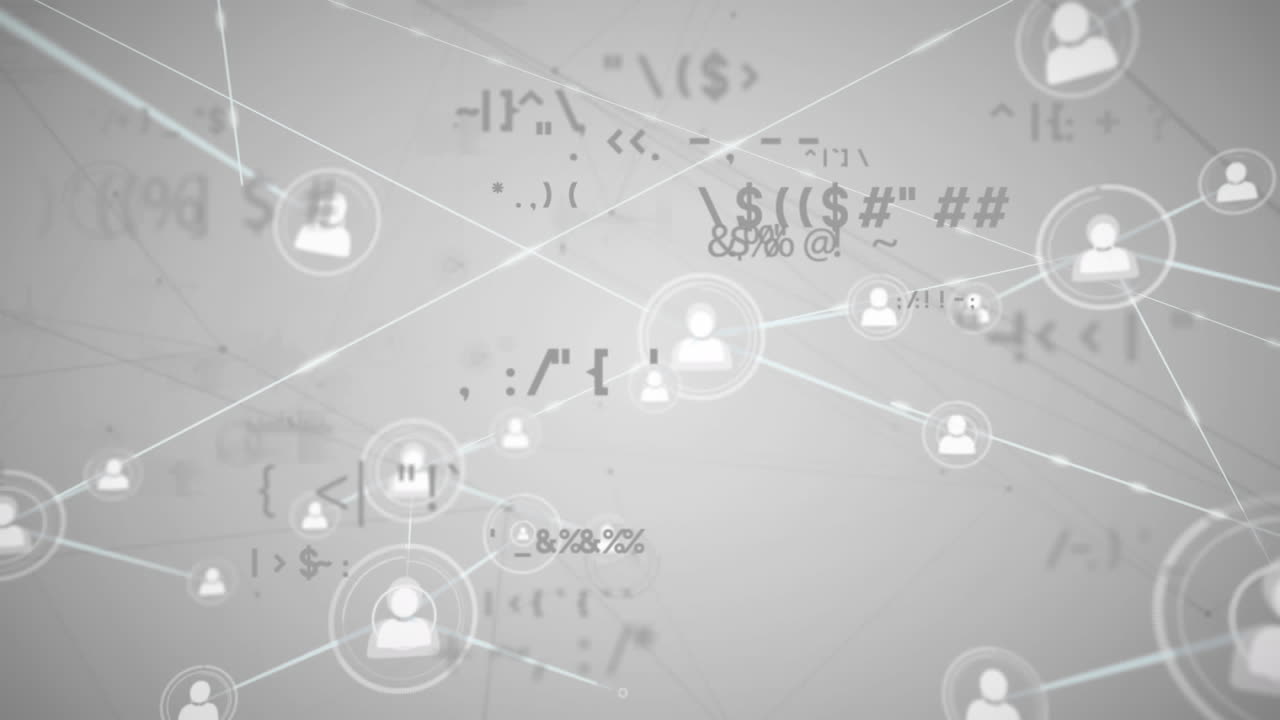 화이트 배경 위에 아이콘과 데이터 처리로 연결 네트워크의 애니메이션