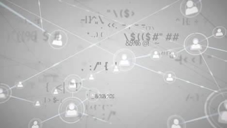 animación de la red de conexiones con iconos y procesamiento de datos sobre fondo blanco