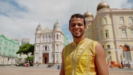 portrait of frevo dancer at the street carnival in recife, pernambuco, brazil.