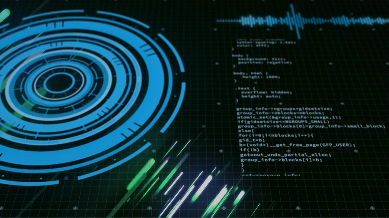 Futuristic Digital Interface Displaying Programming Code and Data Analysis