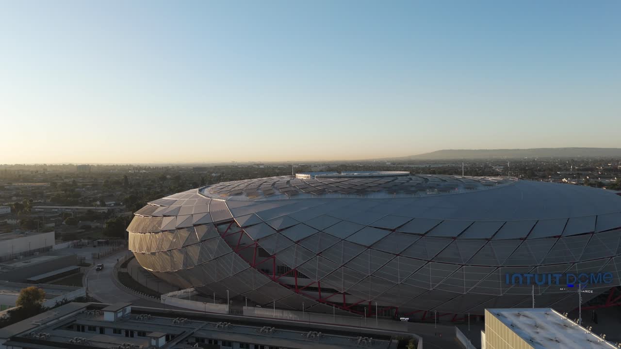 Aerial View of Intuit Dome at Sunrise