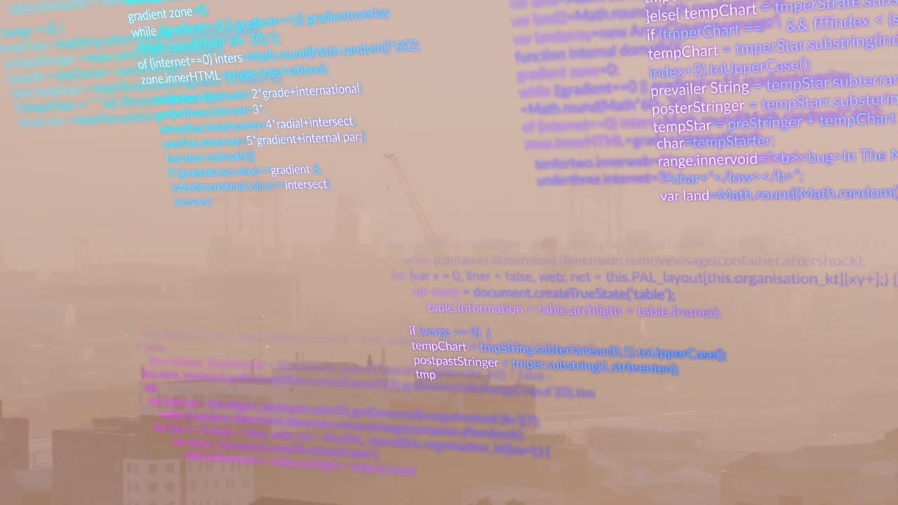 도시 풍경의 공중 전망에 대한 데이터 처리 애니메이션