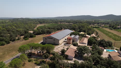 solar panels on a wine making factory aerial shot modern france mediterranean