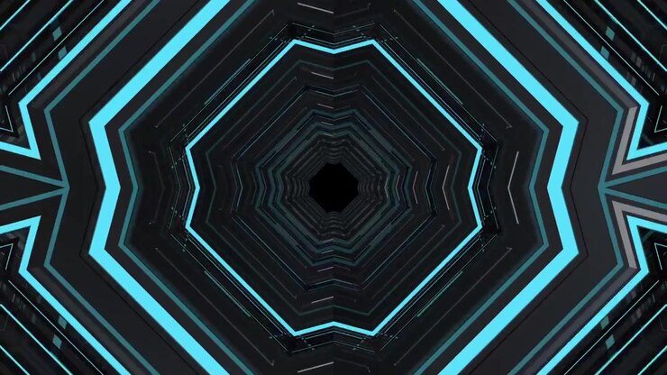 Túnel Digital Abstrato com Linhas Geométricas Azuis Brilhantes