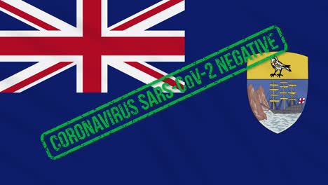 saint helena swaying flag with green stamp of freedom from coronavirus, loop