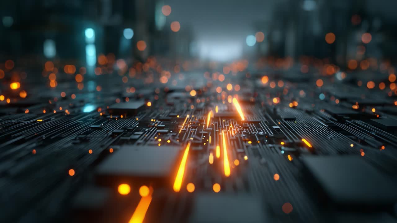A Stunning Visual of a Futuristic Circuit Board with Illuminated Paths and Dynamic Light Patterns, Showcasing Advanced Technology and Electronic Innovation