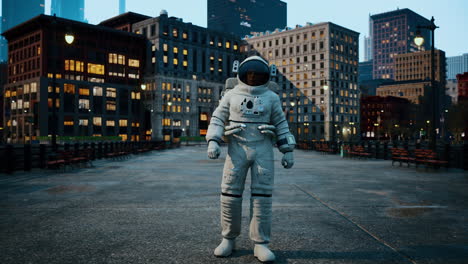 astronauta solitario en una ciudad desierta