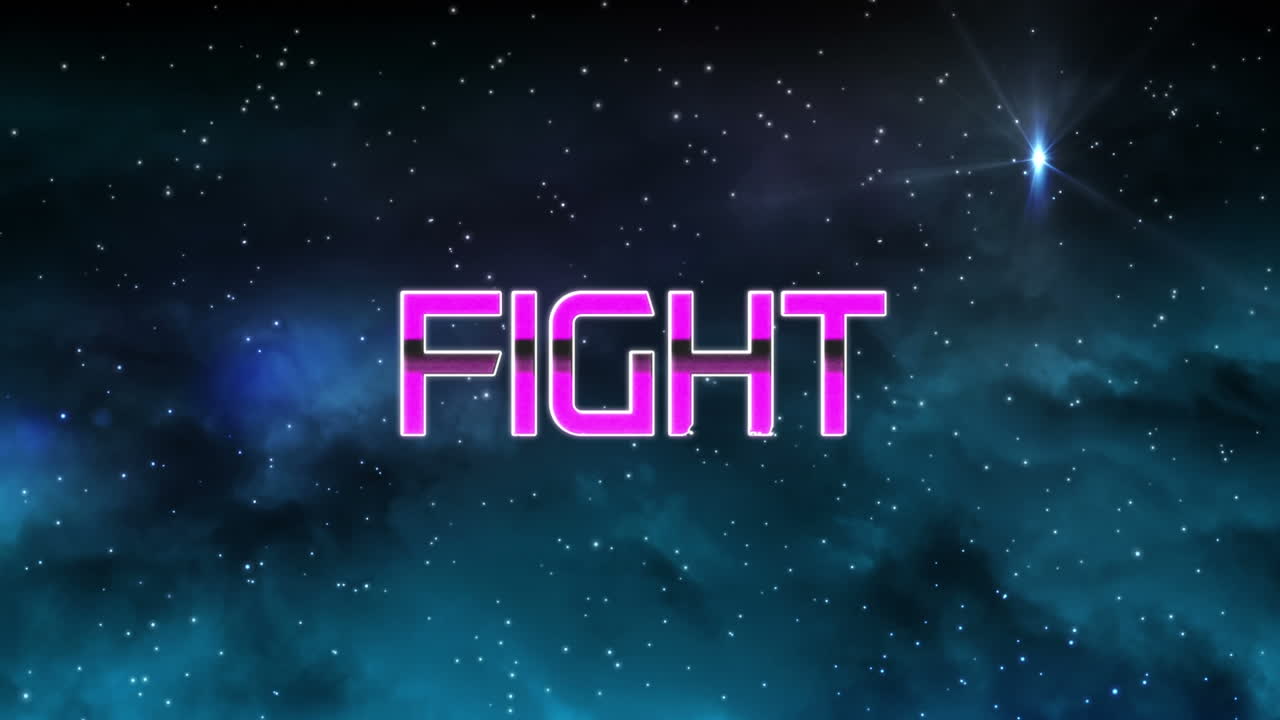 pancarta de texto de lucha rosa sobre estrellas brillantes contra el fondo del espacio