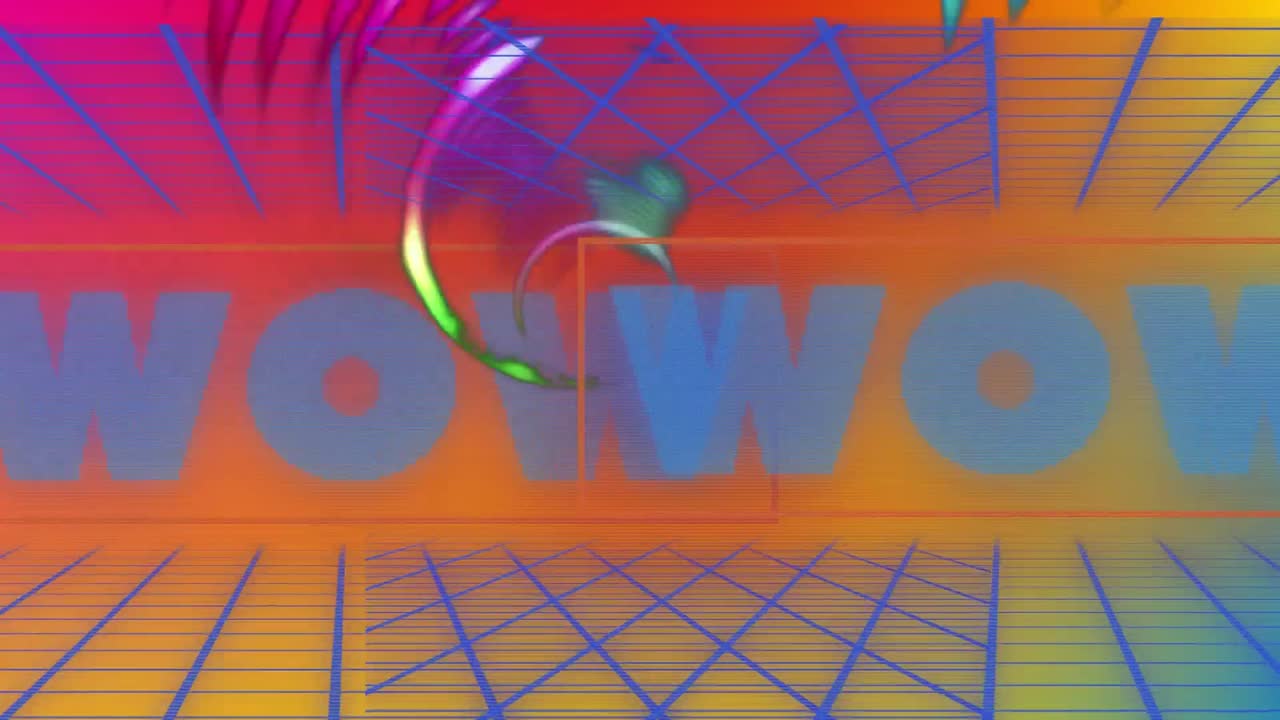 animación de un espacio de colores vibrantes con círculos en movimiento y escritura wow