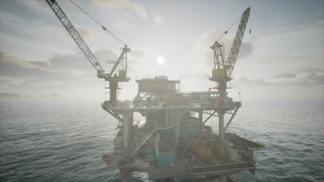 oil rig in the ocean at sunset