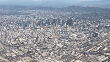 an aerial view of the los angeles downtown core looking north