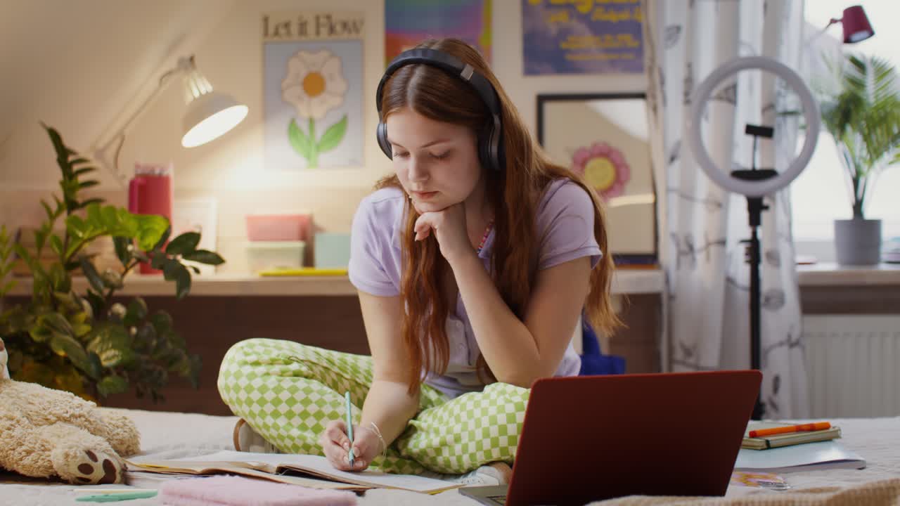 Teenage Girl Studying at Home