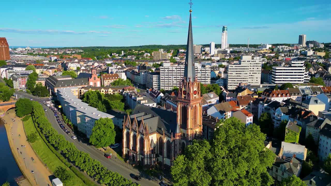 Aerial View of a City with a Prominent Church