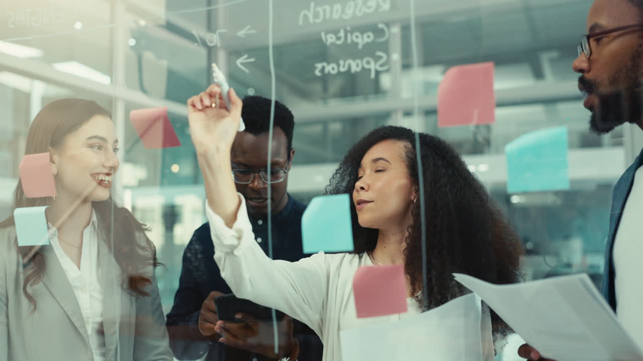 Writing, note and people with glass