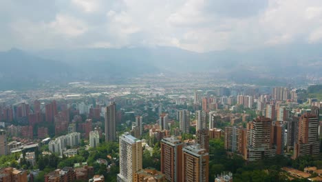 beautiful aerial establishing shot high above apartment buildings in el poblado, medellin, colombia