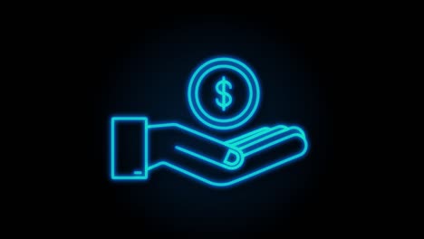 neon money hand for concept design. hand holding green money banknote. motion graphic