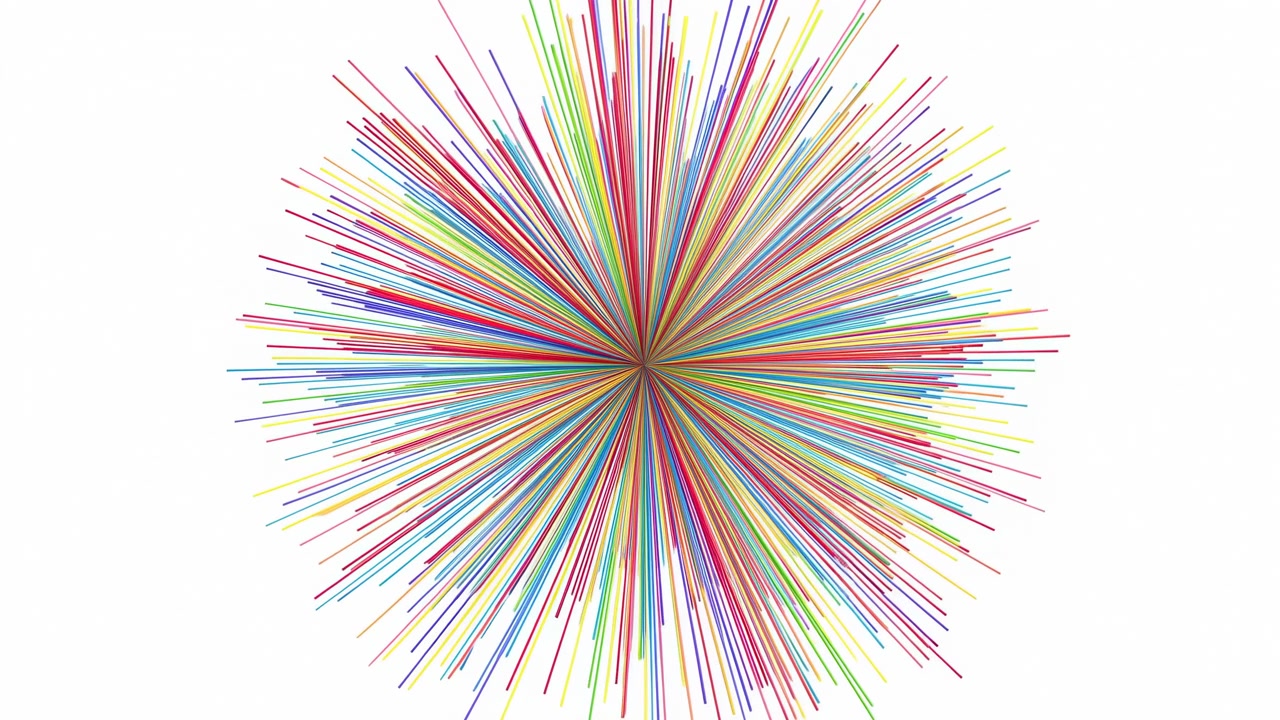 Colorful Radial Bursts Of Multicolored Lines On Clean White Background, Animated Expansion From Small