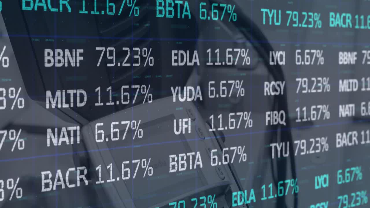 Animazione di elaborazione dati finanziari su un terminale di pagamento