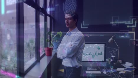 animation of data processing over caucasian businesswman working in office