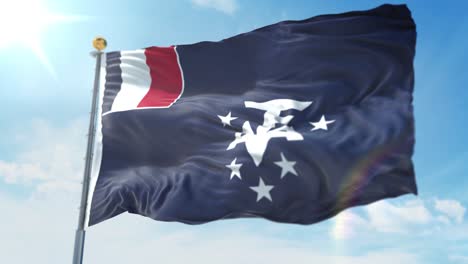 4k 3d ilustración de la bandera ondeante en un poste del país francés tierras antárticas y del sur