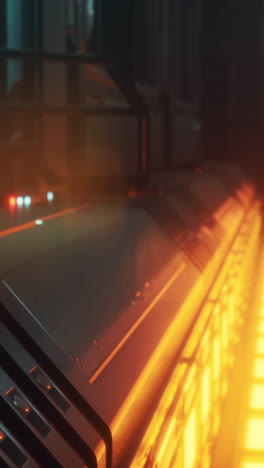 futuristic metal corridor with orange glowing lights