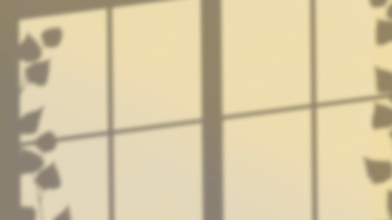 노란색 배경에 있는 잎의 창문 그림자의 애니메이션