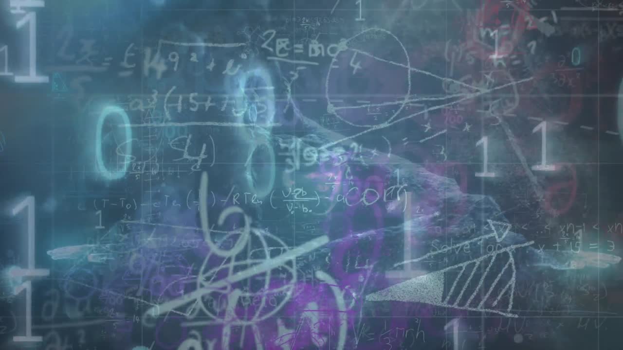 animación del procesamiento de datos y la cadena de adn en fondo azul