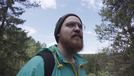 man hiking in the forest