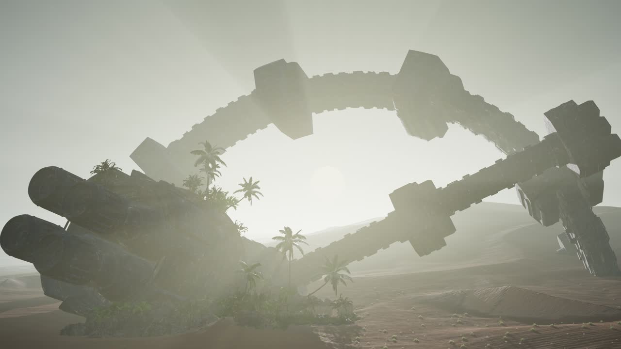 gammelt rustent utenomjordisk romskip i ørkenen. UFO